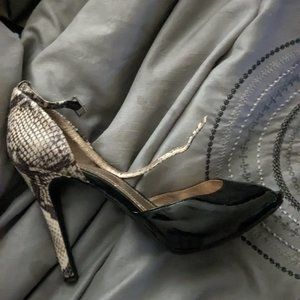 Patent leather and snakeskin pump